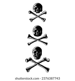 skulls and crossbones hand drawing vector isolated on white background.