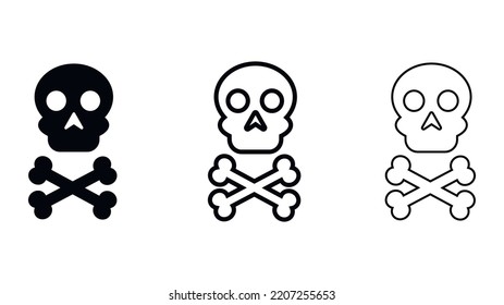 Skulls and crossbones. Skulls with crossbones icons collection isolated on white background. Pirate symbol