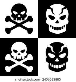 Calaveras y huesos cruzados. Calaveras con colección de iconos de huesos cruzados aislados sobre fondo blanco. Logo de la muerte, símbolo, signo. Símbolo pirata. Vector gráfico. EPS 10