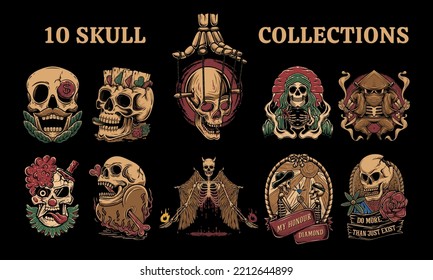 Skulls design vector collection set  for t shirt   poster   sticker   other merchandise