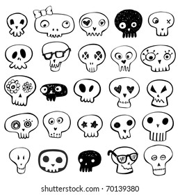 Skulls doodles vector set