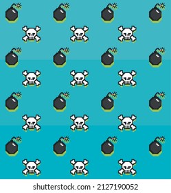 skulls explosions on blue background