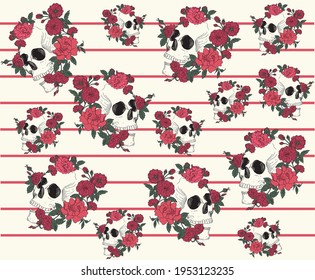 Skulls and flower pattern design for anything. Skulls garden. 