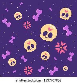 
Skulls and flowers pattern. seamless. dark background.