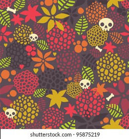 Skulls and flowers seamless pattern. Beautiful vector texture.