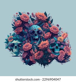 Skulls Flowers Vector Art, Mexico, Culture, Texture