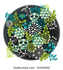 Skulls and flowers. Vector illustration.