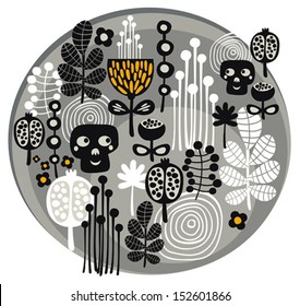 Skulls and flowers. Vector illustration. 