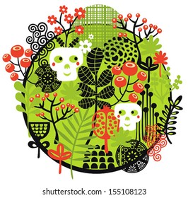 Skulls and flowers. Vector illustration. 
