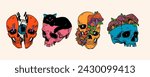 Skulls with with fly agaric. Vector illustration isolated on a background.