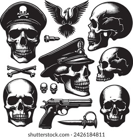 Skulls front and side view silhouette vector