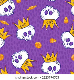 Skulls with Golden Crown Vector Seamless Pattern