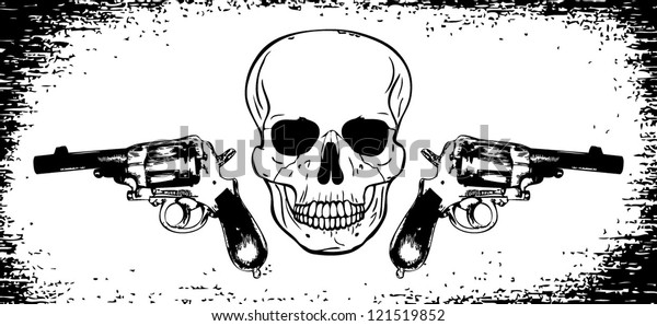 Skulls Guns Skell Head Pistol Stock Vector (Royalty Free) 121519852