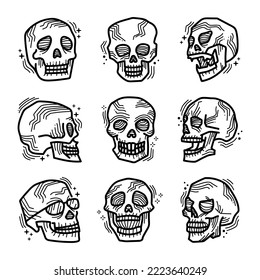Skulls Hand Drawn Doodle Sketch Concepts
