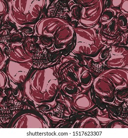 Skulls Hand-drawn vector illustration. Seamless vector pattern.

