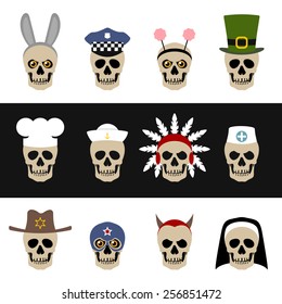 Skulls with hats and caps