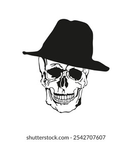 Skulls with hats, vector icons