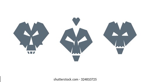 Skulls and hearts horizontal pattern. Black and white vector artwork