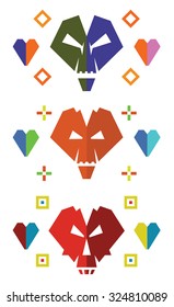 Skulls and hearts vertical pattern. Colorful vector artwork on white background