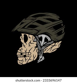 Skulls, helmets and bicycle gear, vector illustrations suitable for Tshirt and other merchandise