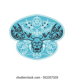 Skulls with horns. Vector linear abstract symbols and signs. Mystical and magical concepts. 