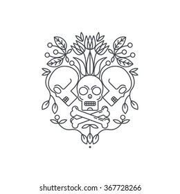 Skulls with horns. Vector linear abstract symbols and signs. Mystical and magical concepts. 