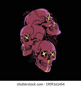 Skulls Horror Pop Art Graphic Illustration Vector Art T-shirt Design