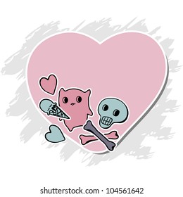 Skulls, Ice Cream and hearts on grunge background.