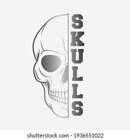 Skulls Icon Illustration Vector Design. Sport Style College Letters. Skeleton Face Death Symbol.