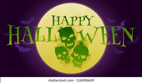Skulls with ink effect. Happy halloween. Vector illustration. Used for poster, banner, print, web banner, greeting card and logo design
