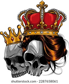 skulls king and queen. Vector illustration on white background. digital hand draw