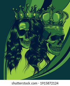 Skulls King and Queen vector. Love skull couple. illustration