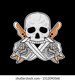 skulls and knives for clothing and others, vector illustration.