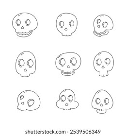 Coleção de ícones de linha de caveiras. elementos de estilo de estrutura de tópicos. ilustração isolada