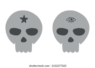 Skulls with magic eye and star in boho style.