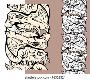 Skulls of monsters in gothic horror style. Vector seamless pattern.