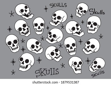 Skulls Old School Desing Set Vector