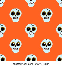 Skulls on an orange background. Pattern for the holiday of the day of the dead, Halloween, background, wrapping paper, fabric, wallpaper, textiles.
