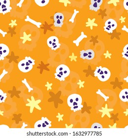 Skulls on an orange background. Seamless pattern for covers, postcards, Halloween, textiles, Wallpaper, wrapping paper, background, postcards, invitations.
