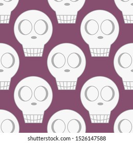 Skulls on violet background - seamless pattern. Vector vivid collection with skull.