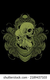 Skulls with ornament artwork illustration