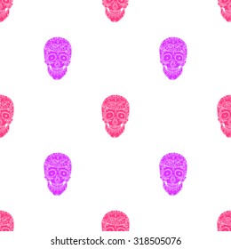 Skulls with ornament on white background.Seamless pattern background.