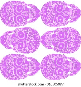 Skulls with ornament on white background.Seamless pattern background.