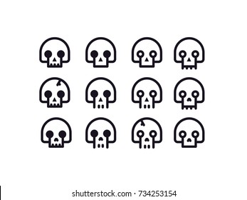 skulls outline vector icon set. halloween theme.