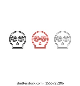 Skulls outlines, icon, red gray black flat style