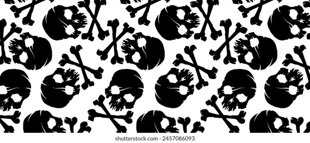 Skulls pattern on background. Backdrop for halloween cover. Illustration with skulls for the Halloween. Scary goth cover vector background.