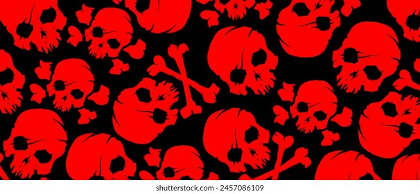 Skulls pattern on background. Backdrop for halloween cover. Illustration with skulls for the Halloween. Scary goth cover vector background.