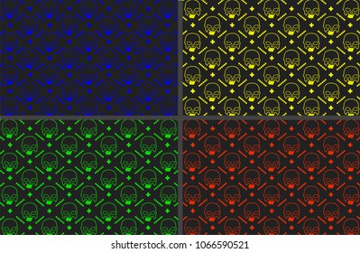 Skulls pattern vector image. pattern with skull and bones, seamless halloween background