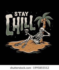 skulls relaxing on the island drinking cocktails.  For t-shirts, stickers and other similar products.