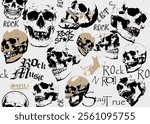 skulls in retro  rock and roll seamless pattern, skulls in retro style. rock and roll Seamless pattern ,Seamless pattern with human skulls. Graphic print Tee. Seamless pattern with human